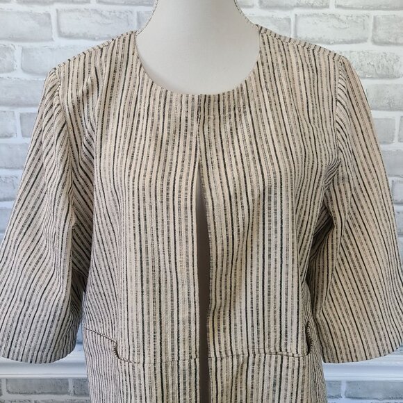Eileen Fisher Stripe 3/4 Sleeve Boxy Organic Cotton Jacket Open Front Classic XL - Picture 2 of 9